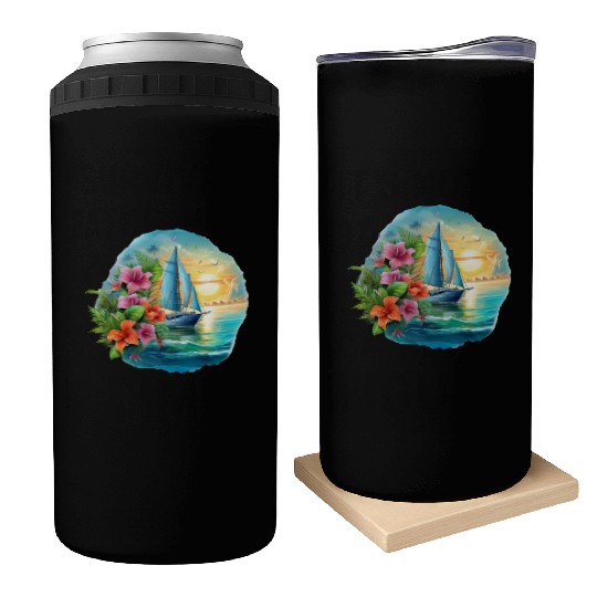 Sailing Ship Sailing Orchids Flowers Sailboat Can Coolers