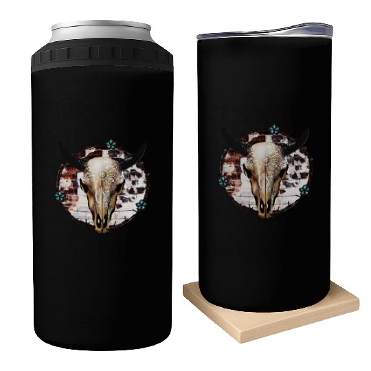Bull Skull Western Can Coolers