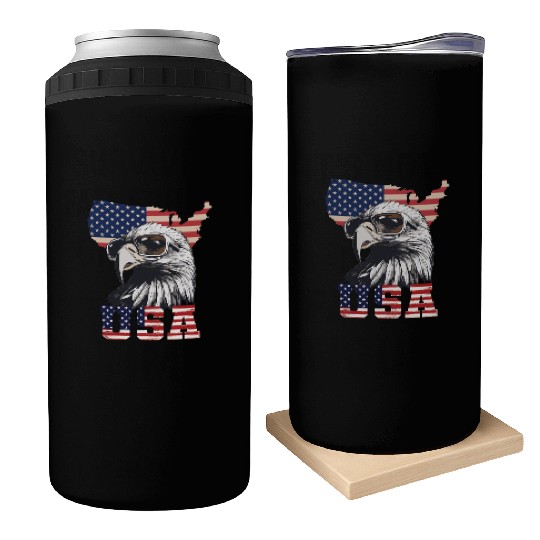 gift idea bald eagle american flag Can Coolers