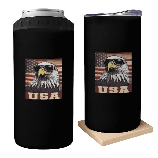 gift idea bald eagle american flag Can Coolers