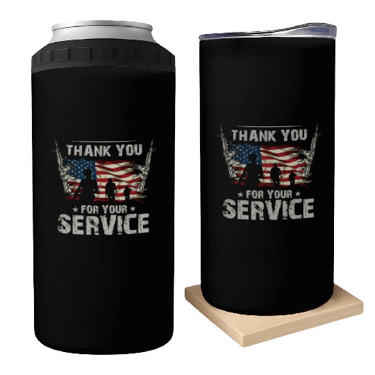 Thank You For Your Service US Flag Veterans Day Can Coolers