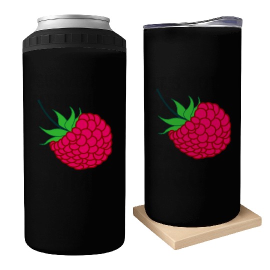 Raspberry red with green leaves Can Coolers