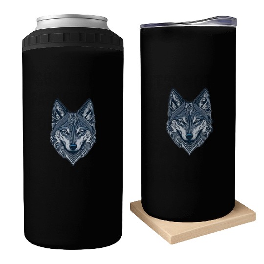 Beautiful wolf face Can Coolers