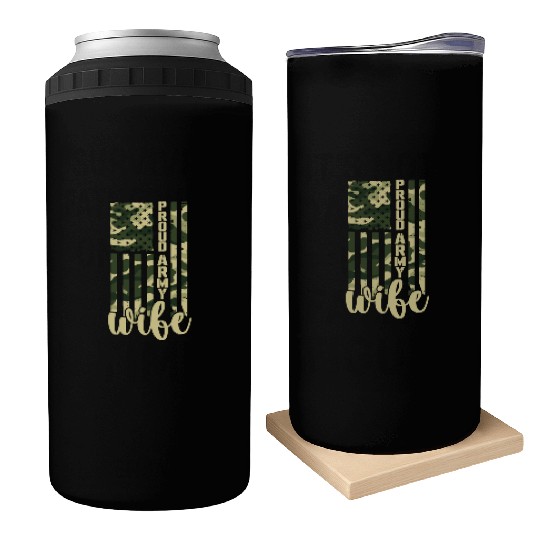 Proud Army Wife American Soldier US Flag Military Can Coolers