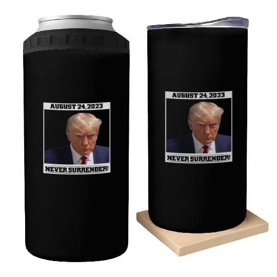 Donald Trump Mug Shot - Never Surrender Can Coolers