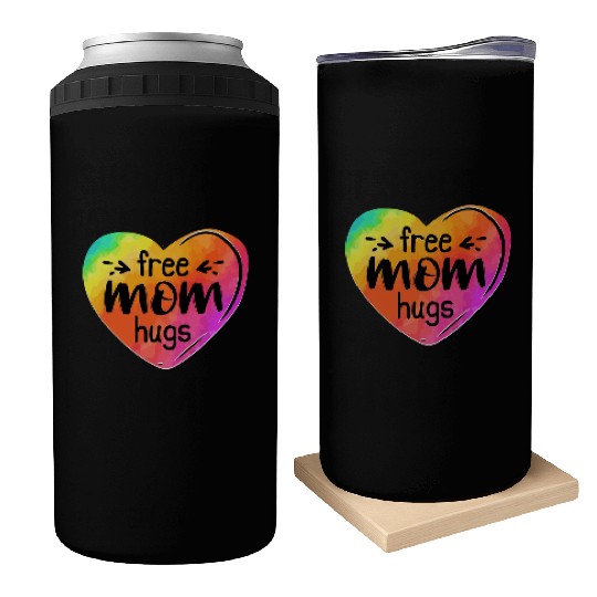 LGBTQIA LGBT Free Mom Hugs Rainbow Heart Gay Pride Can Coolers