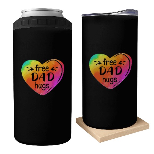 LGBTQIA LGBT Free Dad Hugs Rainbow Heart Gay Pride Can Coolers