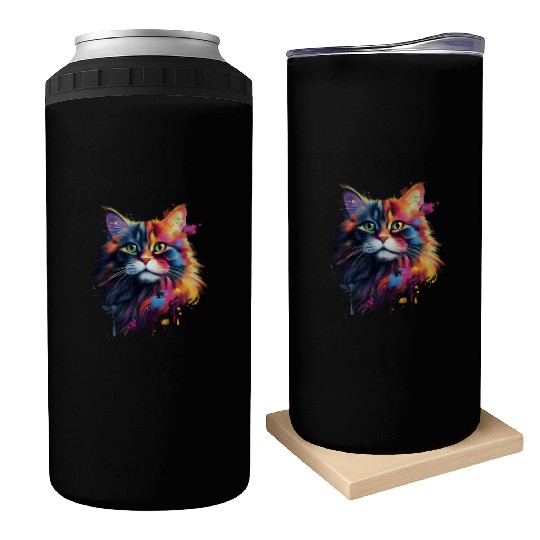 Color Explosion Persian Cat Art Can Coolers