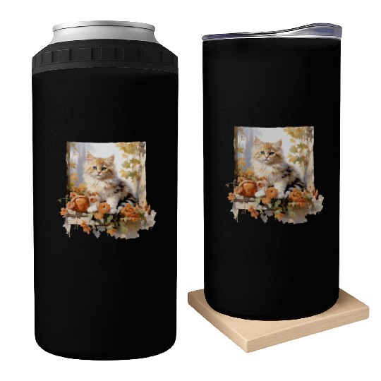 Vintage Wildflower Poster Green Botanical Wall Art Can Coolers