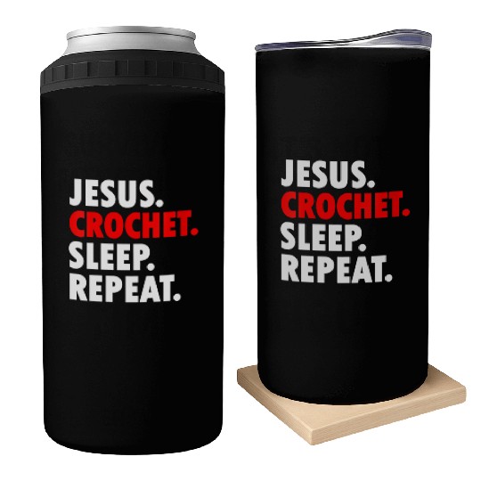 Jesus Crochet Sleep Repeat Novelty Hobby Can Coolers