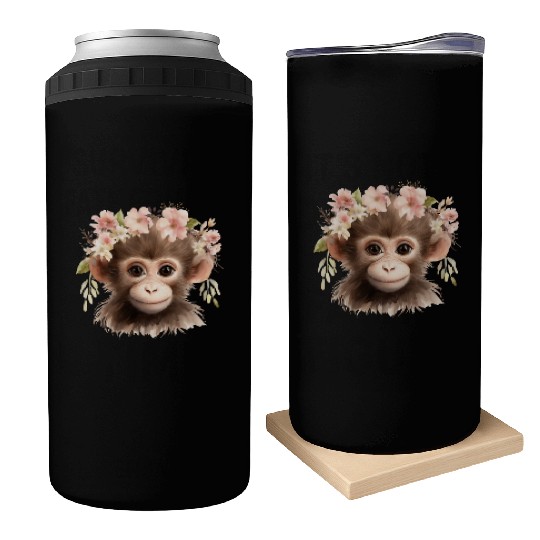Monkey Chimpanzee Jungle Animal Boho Floral Ape Can Coolers