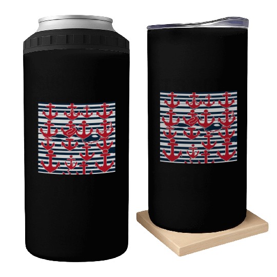 classic nautical horizontal white and navy blue Can Coolers