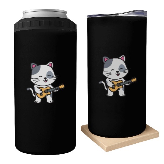 Rock Cat Playing Guitar - Funny Guitar Cat Can Coolers