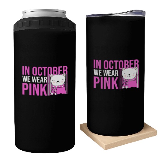 In October We Wear Pink Cute Cat Can Coolers