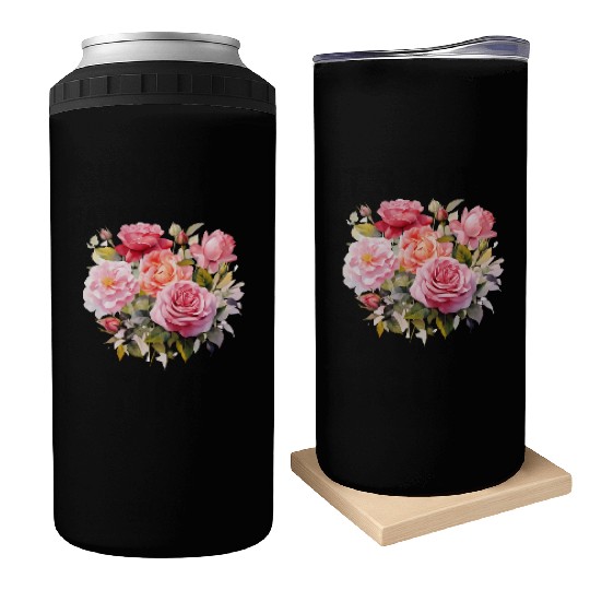 Nature's Artistic Elegance English Rose Tapestry Can Coolers