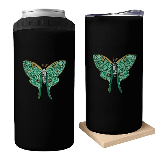 Luna Moth Green And Gold Can Coolers