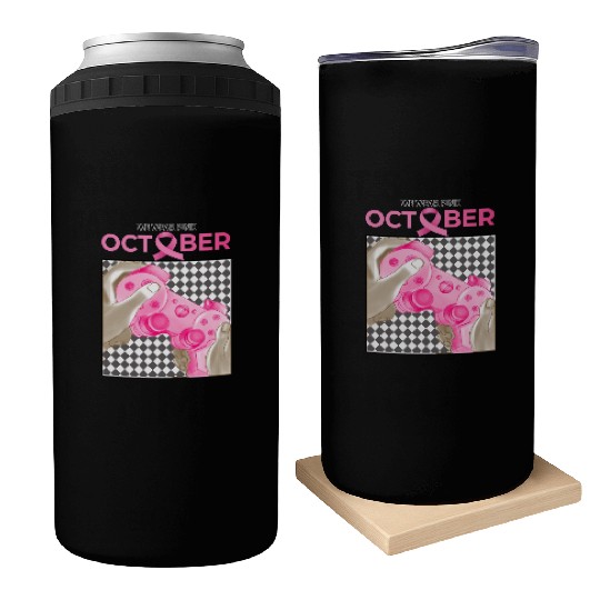 In October We Wear Pink Breast Cancer Can Coolers