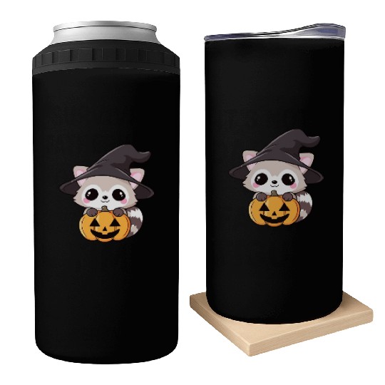 Cute Halloween raccoon Can Coolers