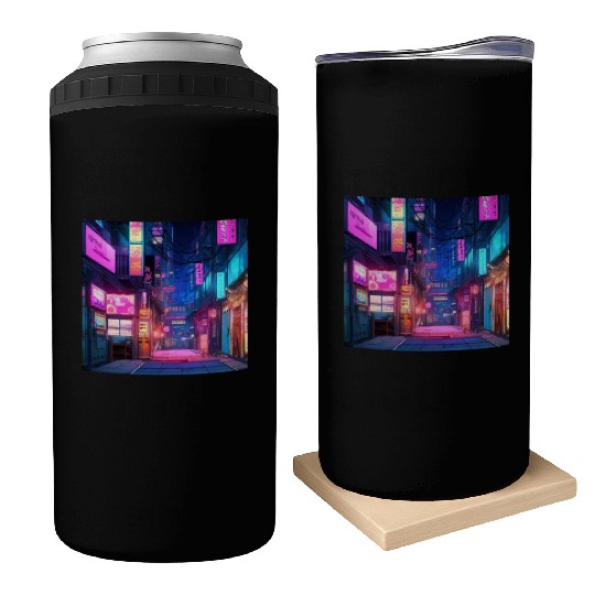 Anime-Inspired Tokyo Street Digital Art - Vibrant Can Coolers