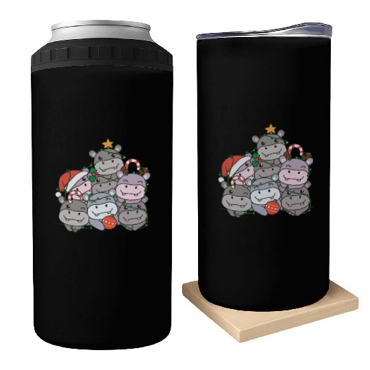 Hippo Christmas Tree Funny Animal Christmas Can Coolers