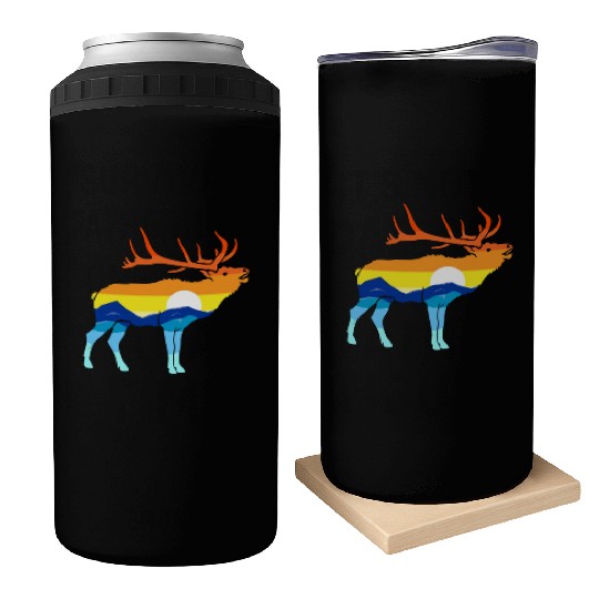 Camping Hiking Retro Mountains Outdoors Camp Elk Can Coolers