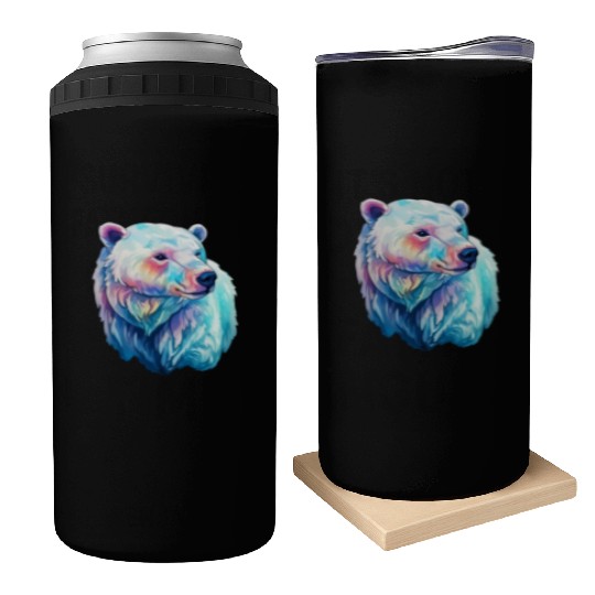 Polar Bear Roar in Winter Wonderland Watercolor Can Coolers