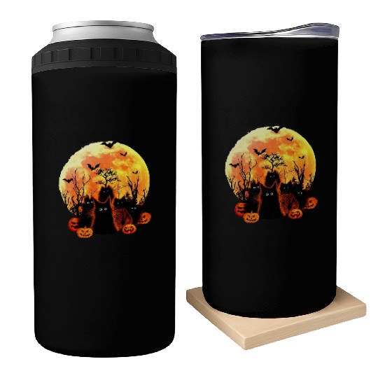 Black Cat Halloween Moon Gift for Cat Love Can Coolers