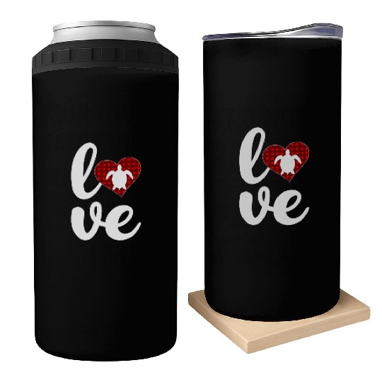 Sea Turtle Lover Buffalo Plaid Love Turtle Can Coolers