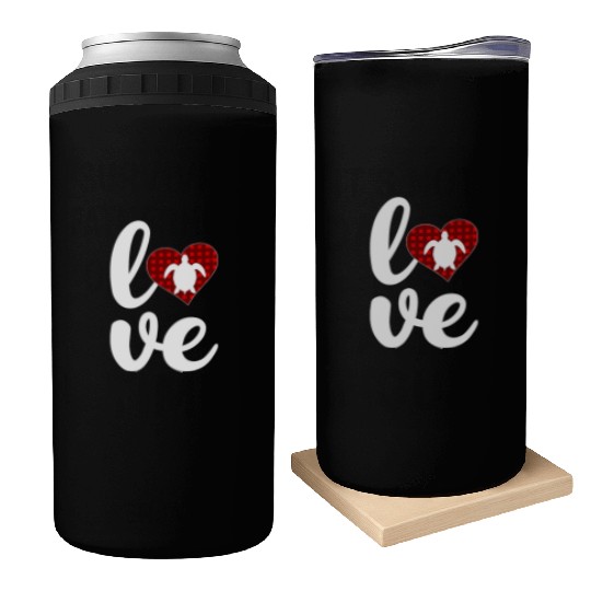 Sea Turtle Lover Buffalo Plaid Love Turtle Can Coolers