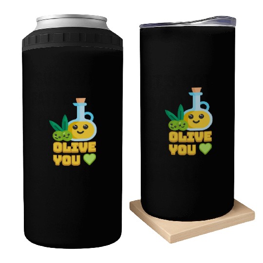 Olive You! Cute Olive I Love You Cartoon Can Coolers