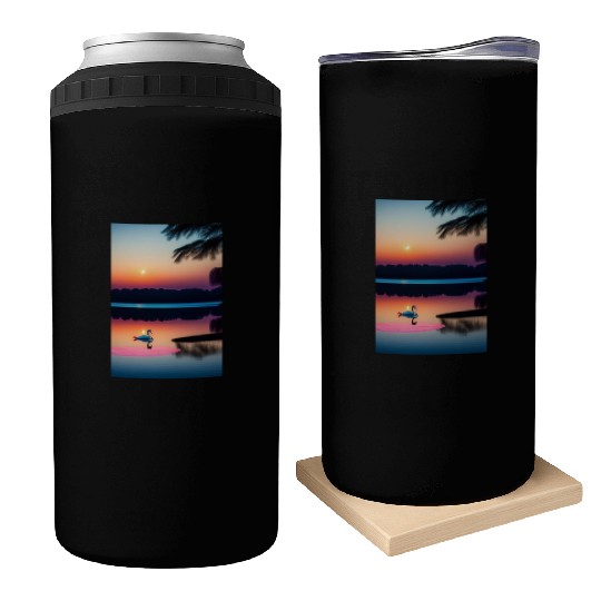 The image is of a serene lake 3 Can Coolers