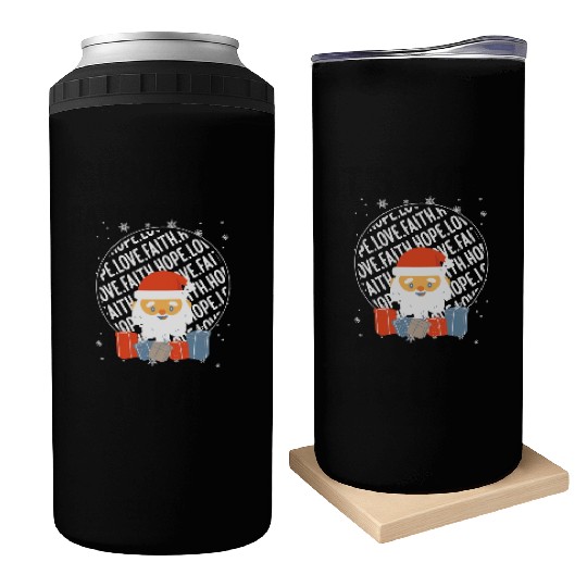 Faith Hope Love Religious Family Christmas Santa Can Coolers