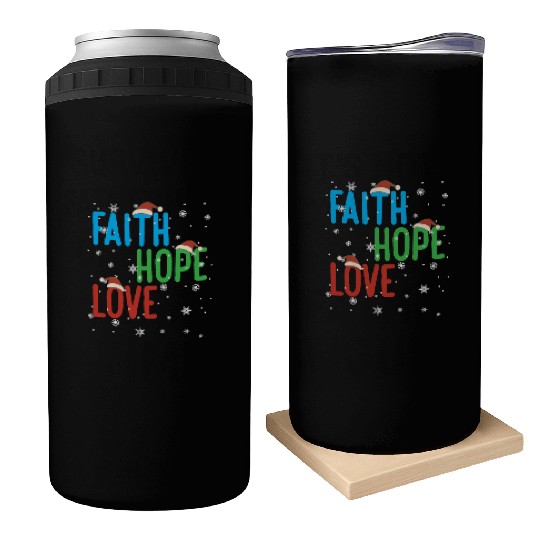 Faith Hope Love Religious Family Christmas Santa Can Coolers
