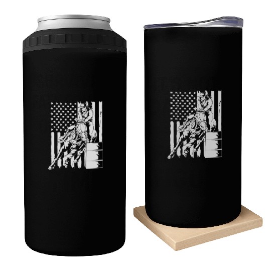4th Of July Cowgirl Barrel Racing American Flag Can Coolers