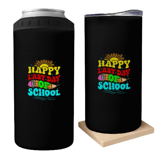 Happy Last Day Of School Teacher Students Groovy Can Coolers