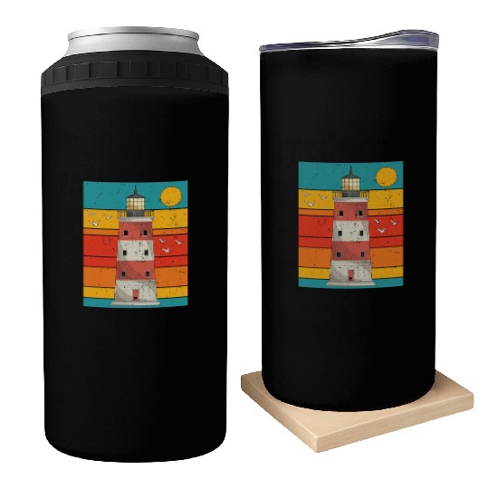 Retro full moon sea gift lighthouse Can Coolers