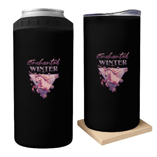 Enchanted Winter 80s Retro Lilac Unicorn Can Coolers