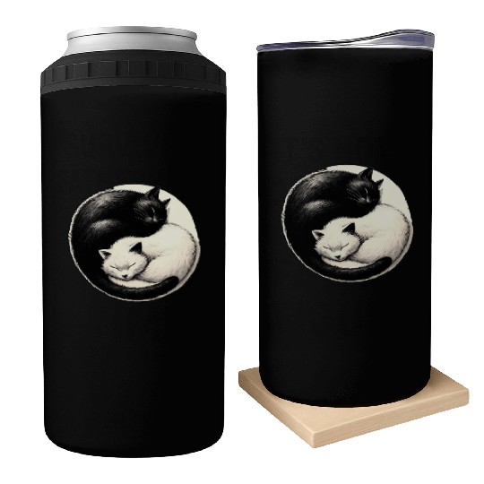 Yin and yang cats sleeping Can Coolers