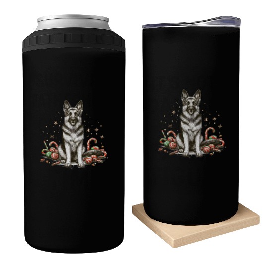 Festive German Shepherd Dog with Candy Decor Can Coolers