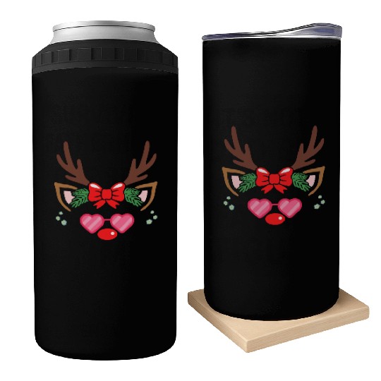 Cool Cute Reindeer Face Wearing Pink Sunglasses Can Coolers