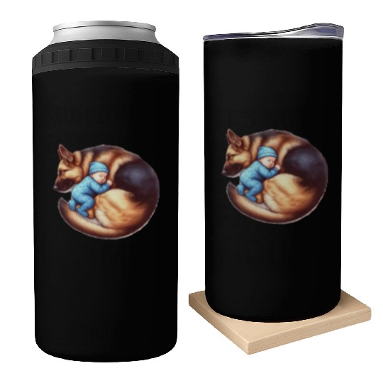 Sleeping Baby and German Shepherd Design Can Coolers