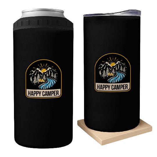 Happy Camper Camping Campfire Tent Can Coolers