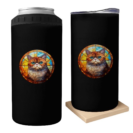 Exotic Shorthair cat in stained glass Can Coolers
