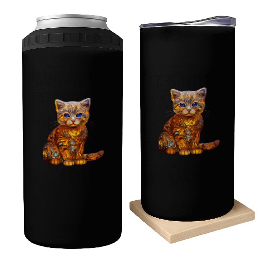 Stained Glass Scottish Fold kitten Can Coolers