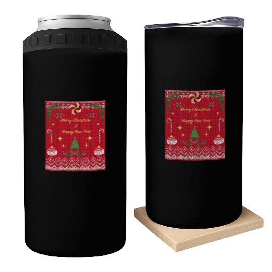 Christmas tree ugly christmas sweater Can Coolers