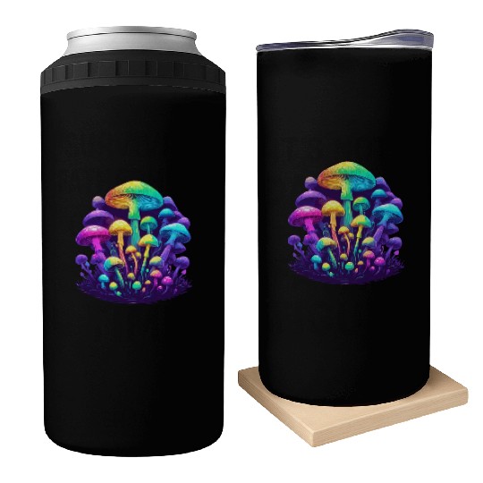Psychedelic Colorful Mushroom Can Coolers