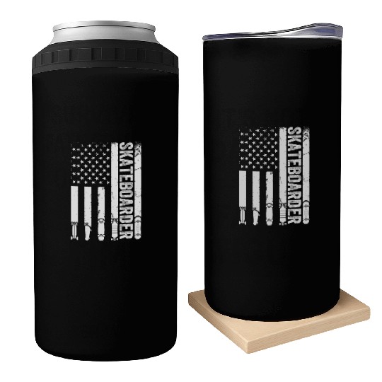 Skatepark Skateboard Skateboarder US Flag Can Coolers