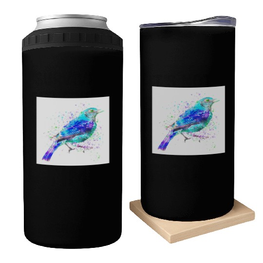 Colorful Bird Painting Can Coolers