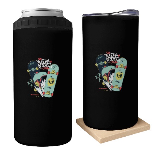 Black Light Green Modern Illustrated Skateboard Can Coolers