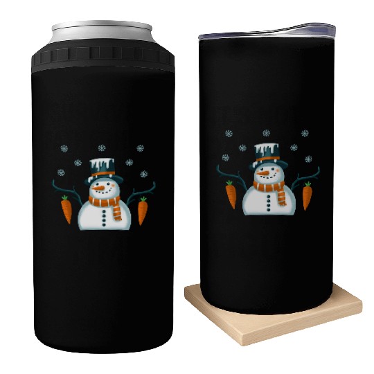New Year's snowman with snowflakes Can Coolers